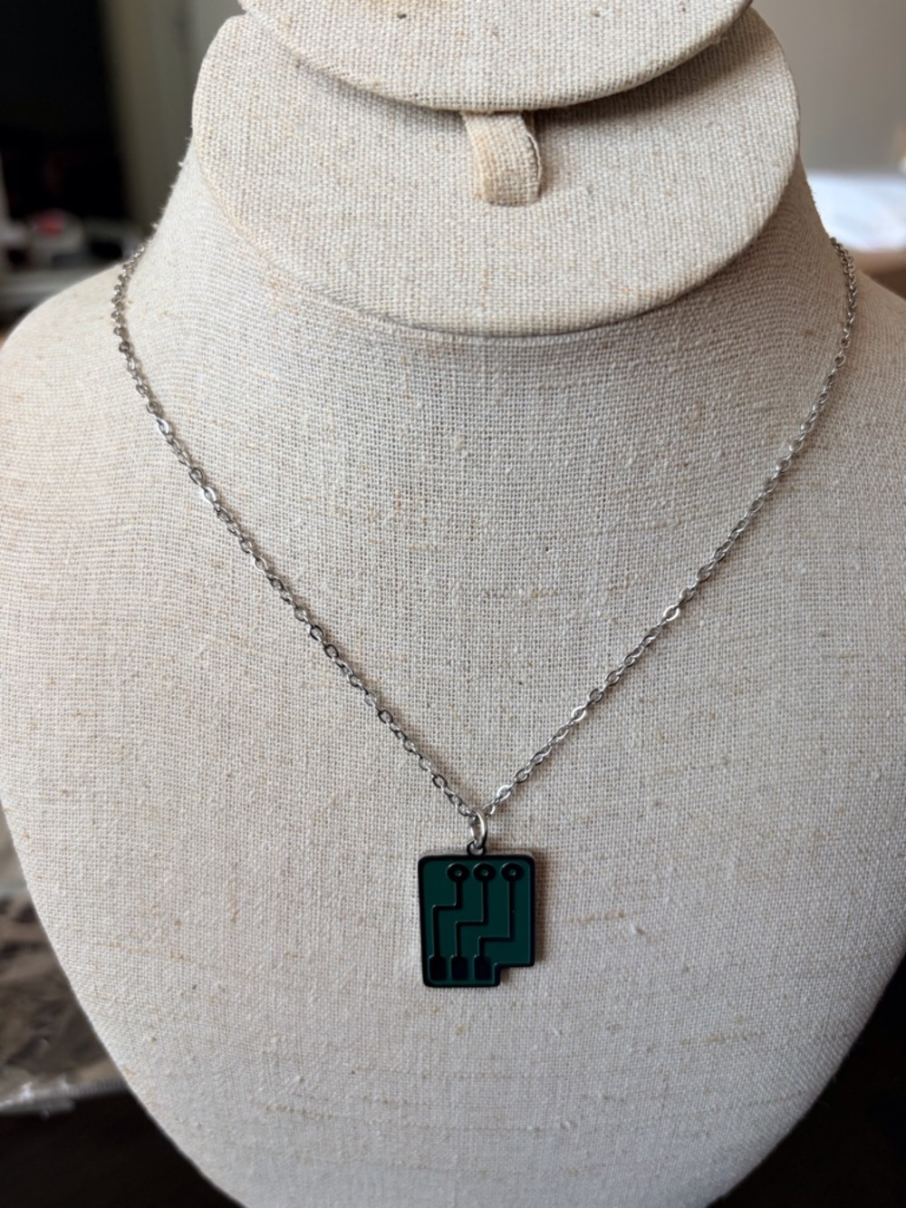 Circuit Board Pendant Necklace in Teal and Black